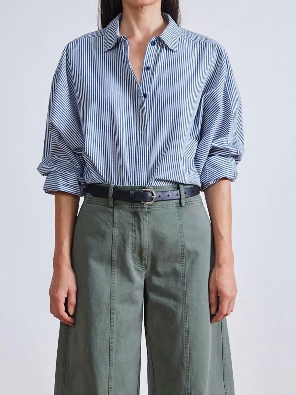 NWT Apiece Apart Kaarina Dolman Sleeve Striped Buttondown Shirt Size Medium Blue